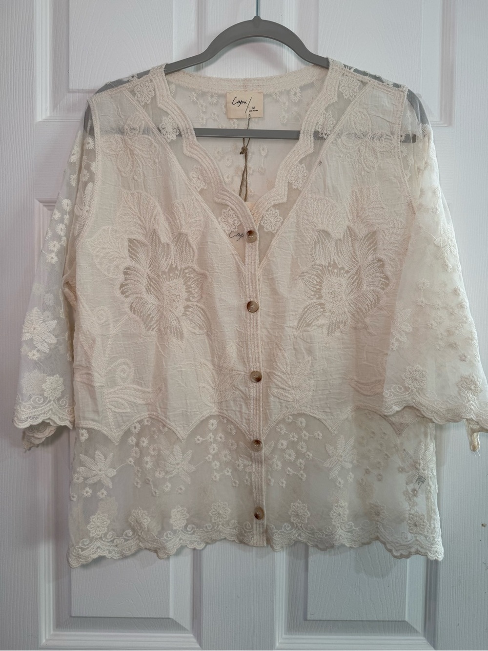 Boho Embroidery Button-Front Women's Top